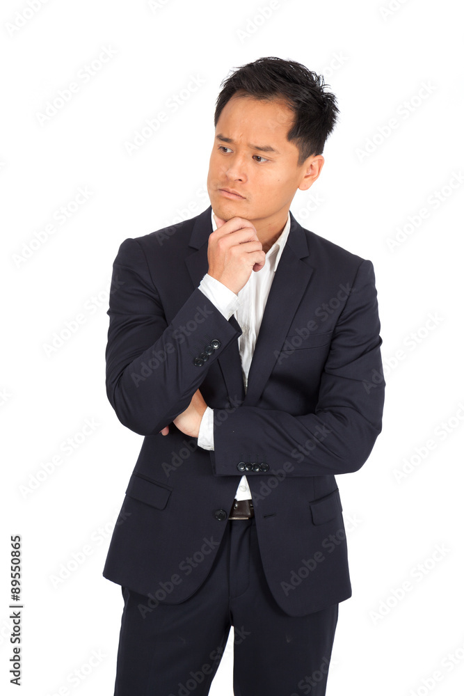 Handsome man doing different expressions in different sets of clothes: thinking Handsome man doing different expressions in different sets of clothes: thinking