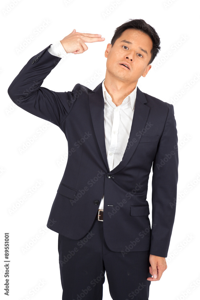 Handsome man doing different expressions in different sets of clothes: committing suicide Handsome man doing different expressions in different sets of clothes: committing suicide