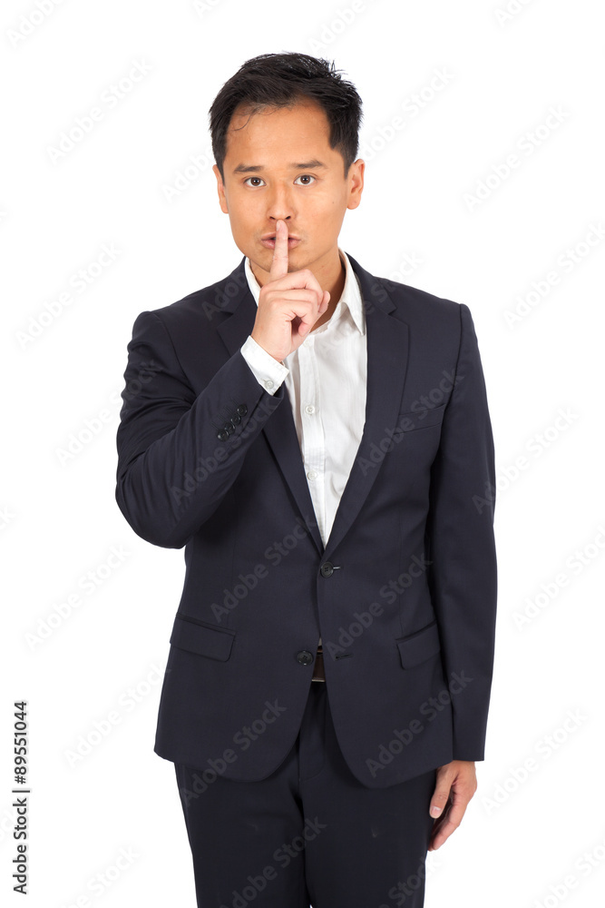 Handsome man doing different expressions in different sets of clothes: be quiet Handsome man doing different expressions in different sets of clothes: be quiet