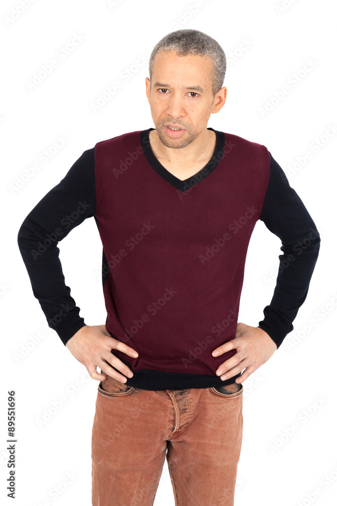 Handsome man doing different expressions in different sets of clothes: worried Handsome man doing different expressions in different sets of clothes: worried