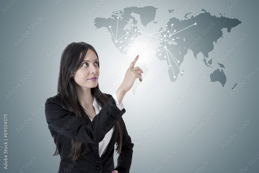 business woman with the world map business woman with the world map