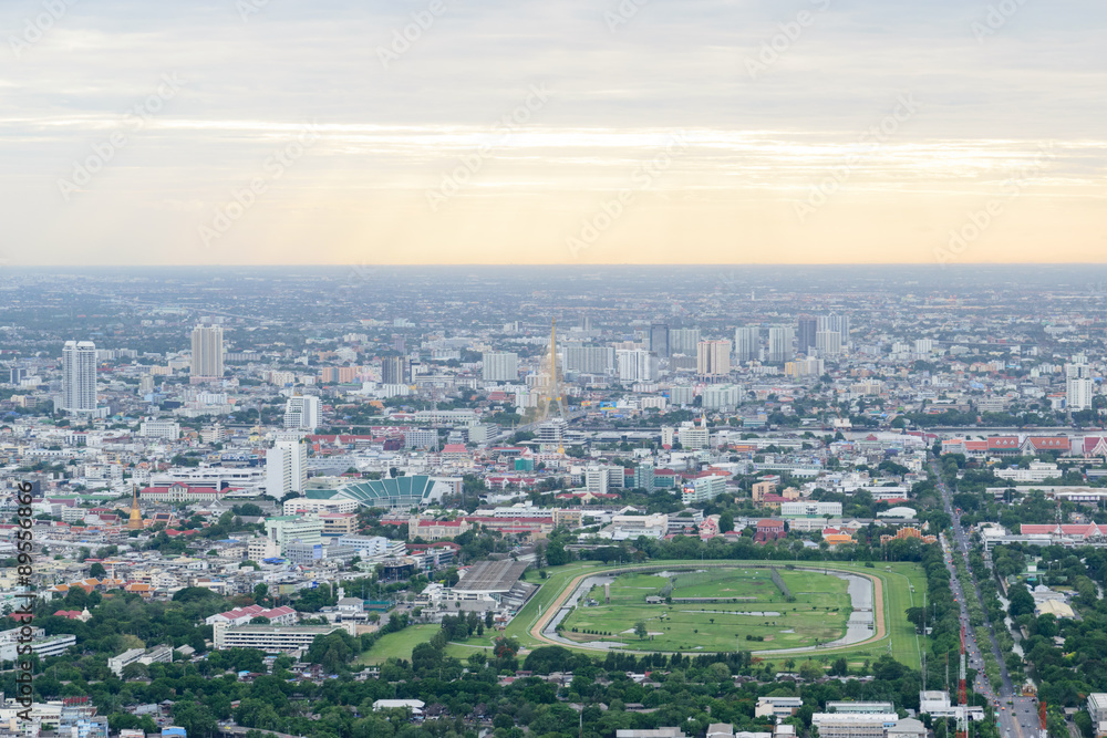 Obraz premium Bangkok Thailand,Jun 21st,2015:View of expressway and skyline aerial view from the high hotel roof floors.