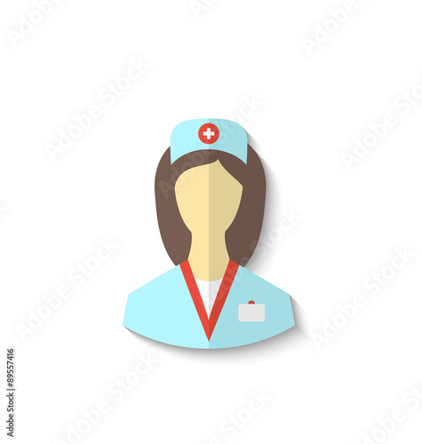 Flat icon of medical nurse with shadow isolated on white backgro
