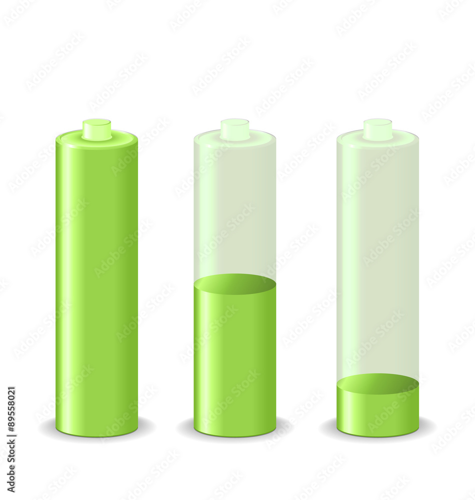 Set battery charge status, isolated on white background Set battery charge status, isolated on white background