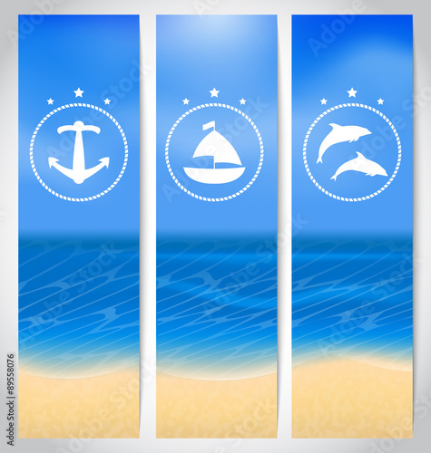 Set labels with beach, summer cards