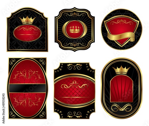 set black gold-framed labels