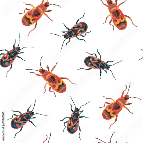 Watercolor insect seamless pattern. Colorful insects on white background. © stock_santa