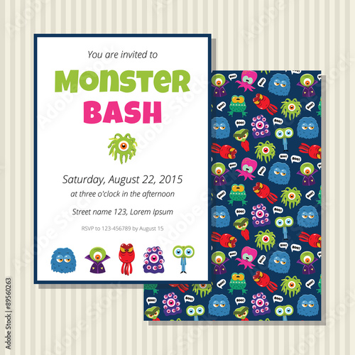 Funny invitation card with cartoon monsters
