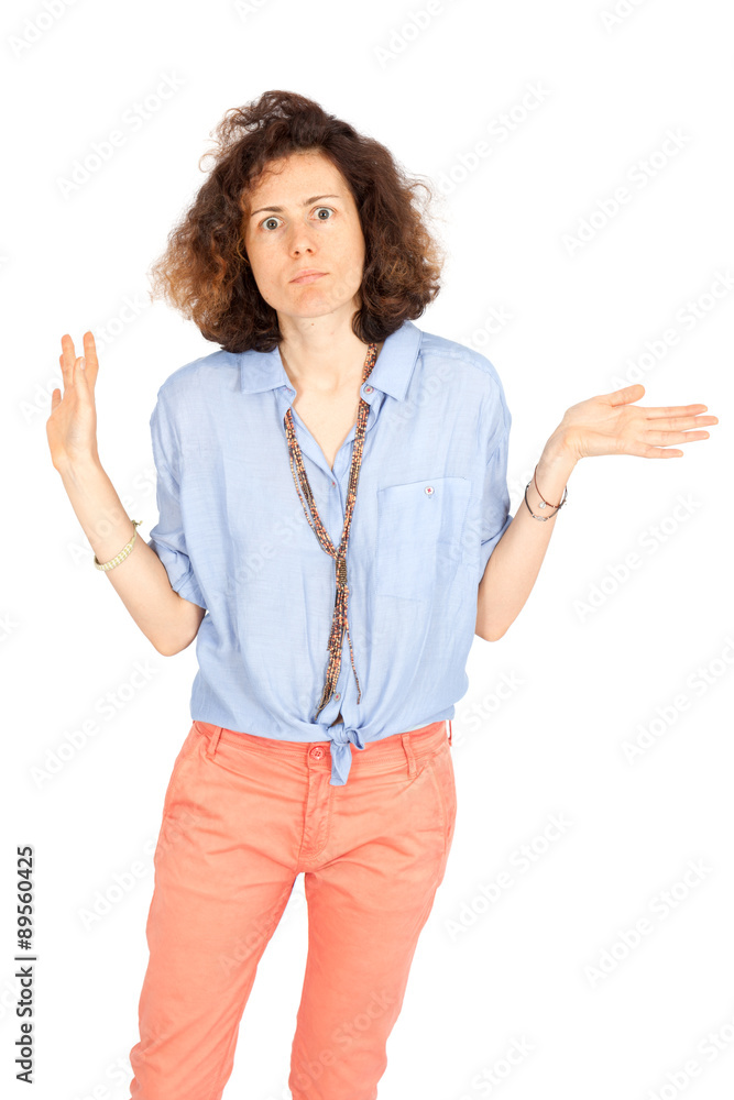 Beautiful woman doing different expressions in different sets of clothes: innocent Beautiful woman doing different expressions in different sets of clothes: innocent