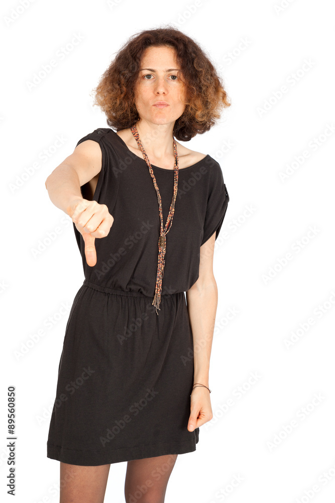Beautiful woman doing different expressions in different sets of clothes: thumbs down Beautiful woman doing different expressions in different sets of clothes: thumbs down