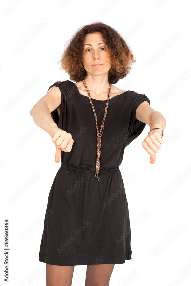Beautiful woman doing different expressions in different sets of clothes: thumbs down Beautiful woman doing different expressions in different sets of clothes: thumbs down