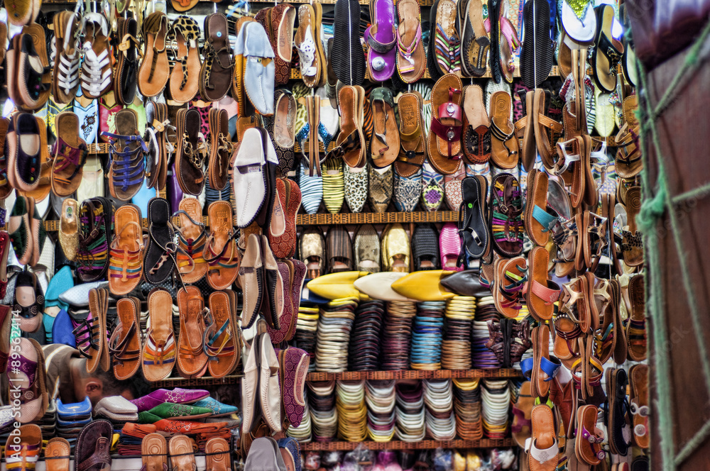 colorfully handmade shoes in marrakech