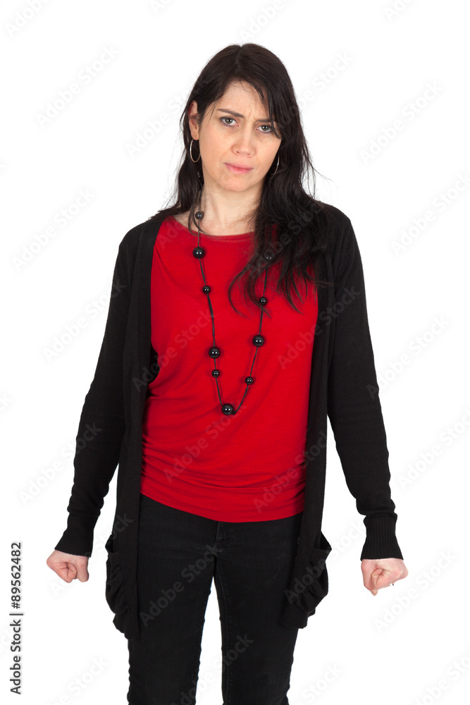 Beautiful woman doing different expressions in different sets of clothes: angry Beautiful woman doing different expressions in different sets of clothes: angry