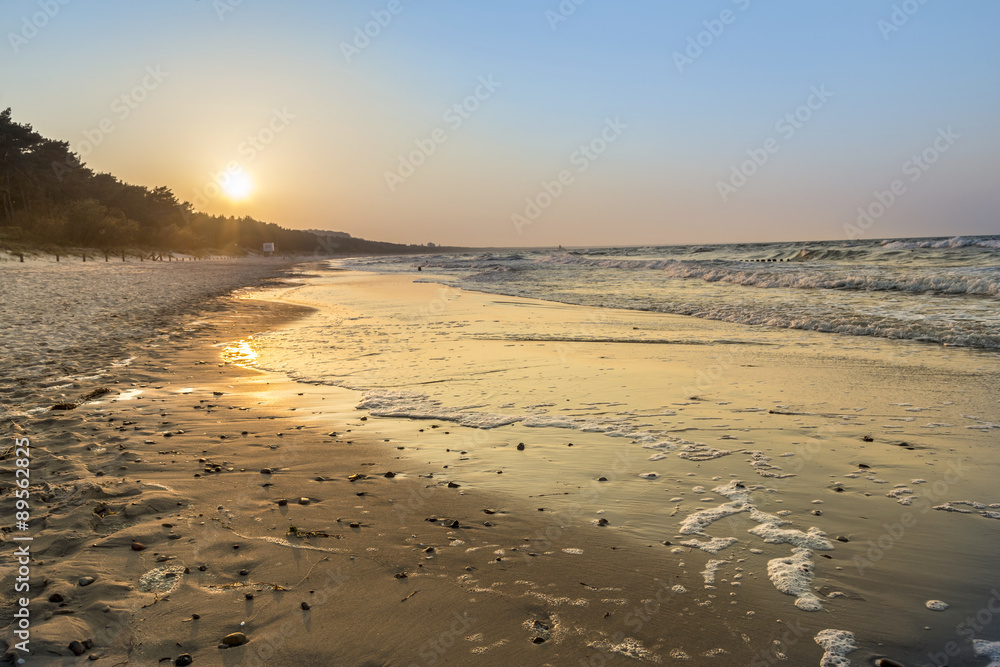 sunset at the beach of the  baltic sea