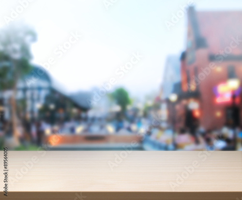 Table Top And Blur Building Background