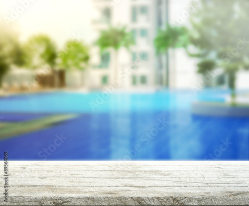 wood Table Top Background and Pool