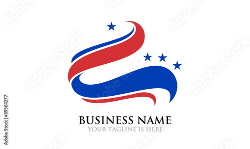 Star Red and Blue Ribbon Flag Logo
