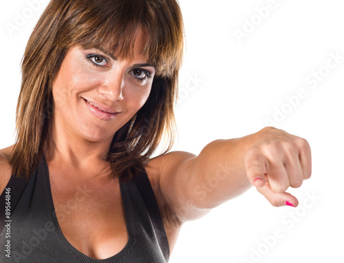Woman pointing to the front