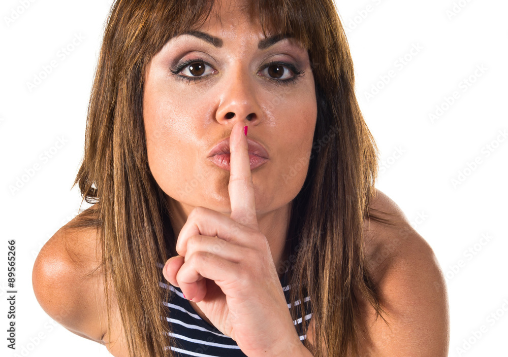 Naklejka premium Woman making silence gesture