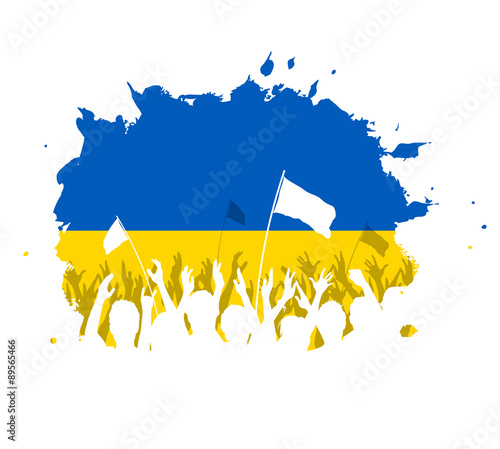 Celebrating Crowd with Ukrainian flag