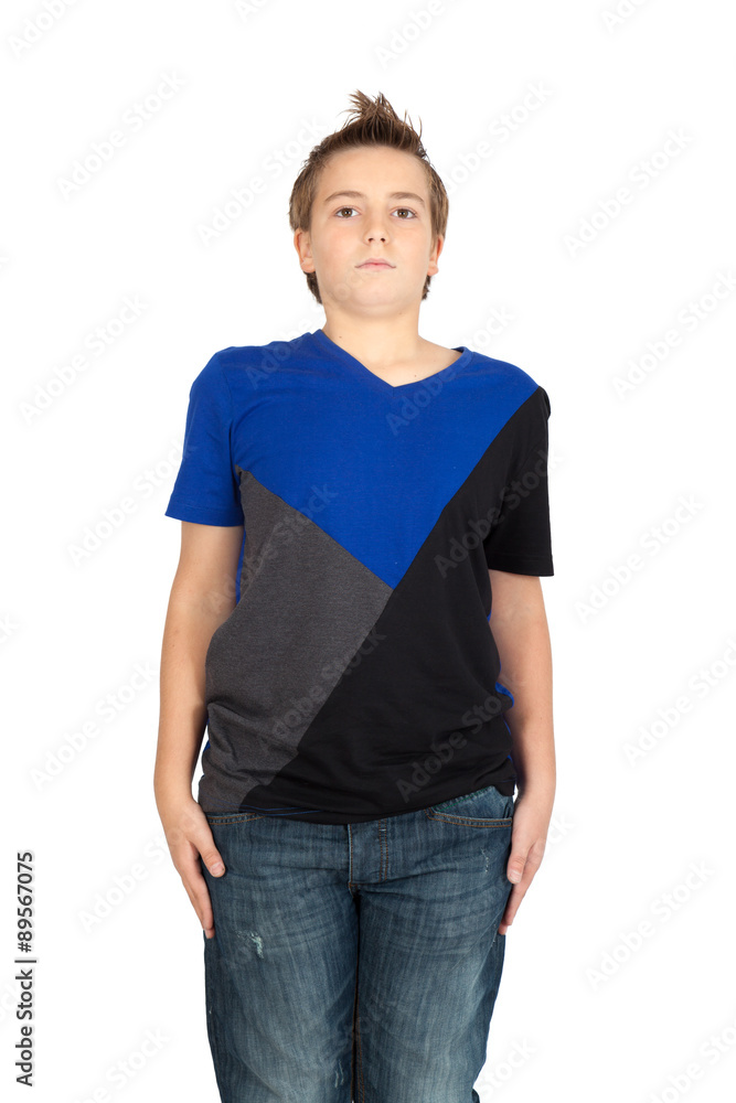 Fototapeta premium Handsome child doing different expressions in different sets of clothes: at attention