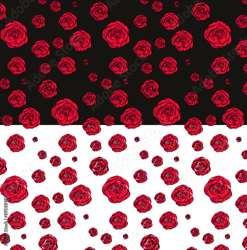 red flowers pattern illustrator roses, background, white, black