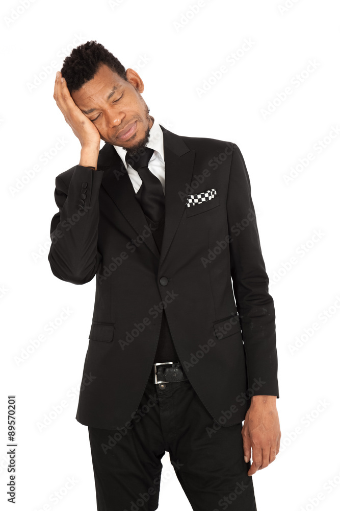 Handsome man doing different expressions in different sets of clothes: headache Handsome man doing different expressions in different sets of clothes: headache