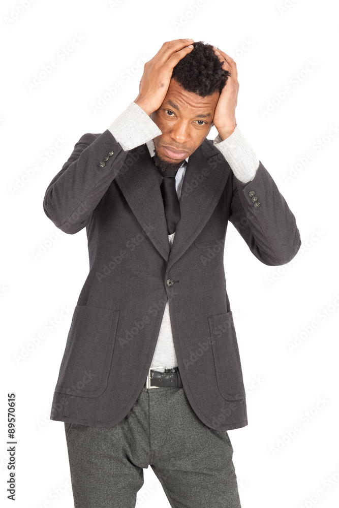 Handsome man doing different expressions in different sets of clothes: headache Handsome man doing different expressions in different sets of clothes: headache