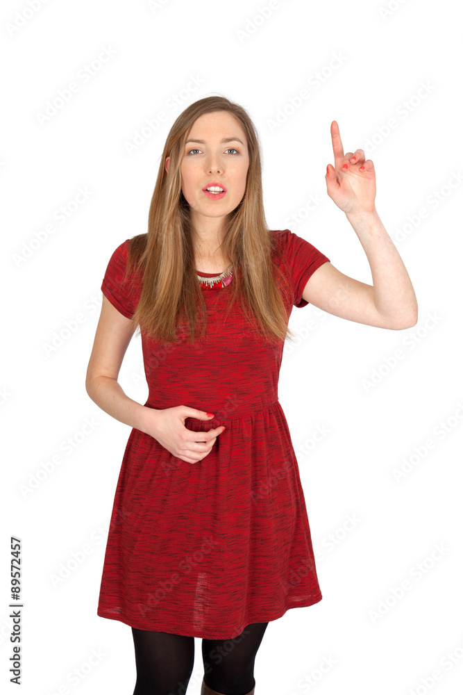 Beautiful woman doing different expressions in different sets of clothes: want to speak Beautiful woman doing different expressions in different sets of clothes: want to speak