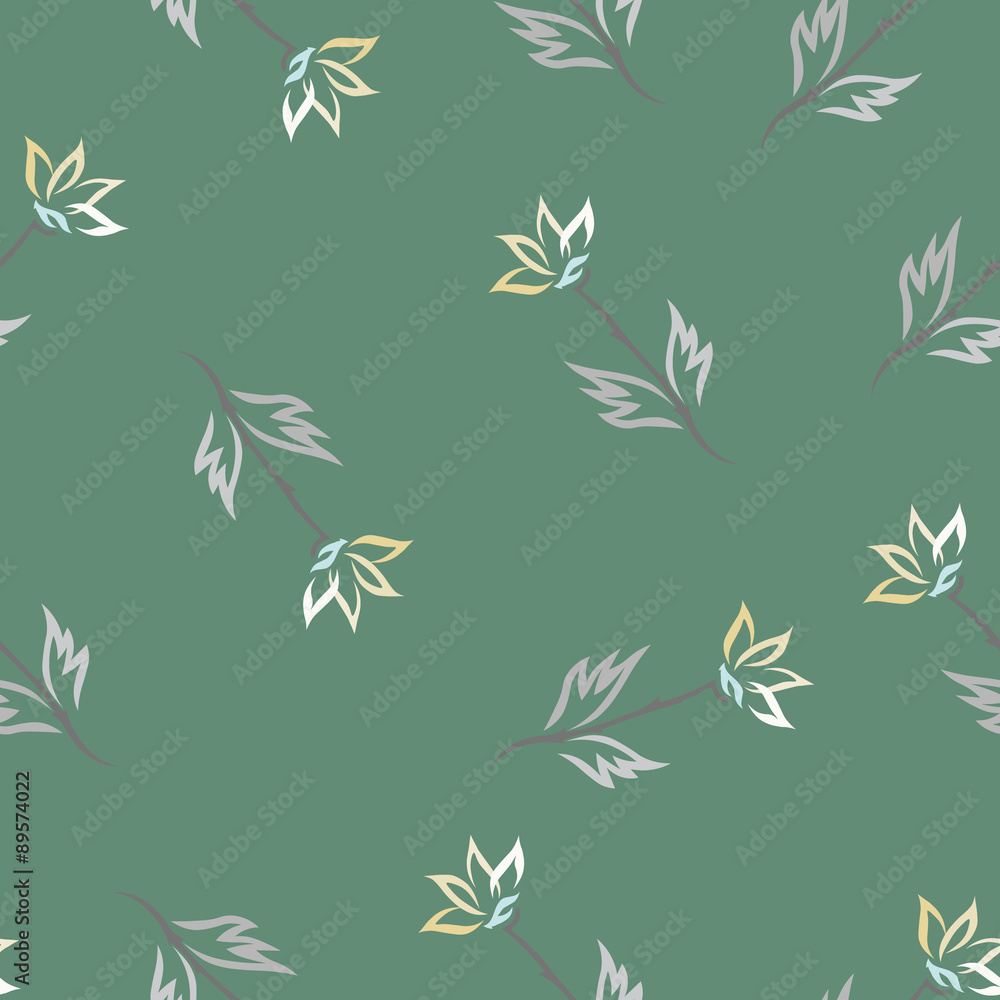 Seamless pattern with soft, delicate flowers on a pastel, marsh background
Seamless pattern with soft, delicate flowers on a pastel, marsh background