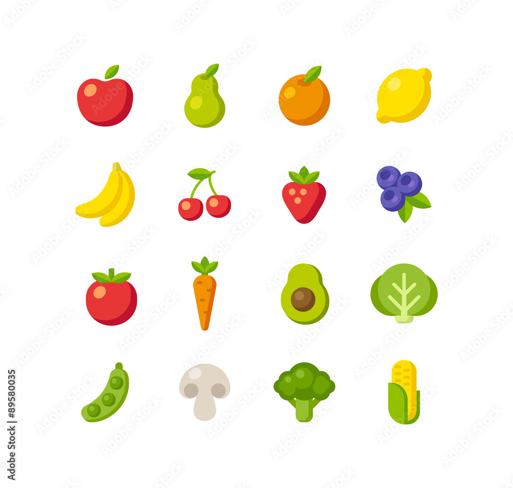 Fruits and vegetables icons Fruits and vegetables icons