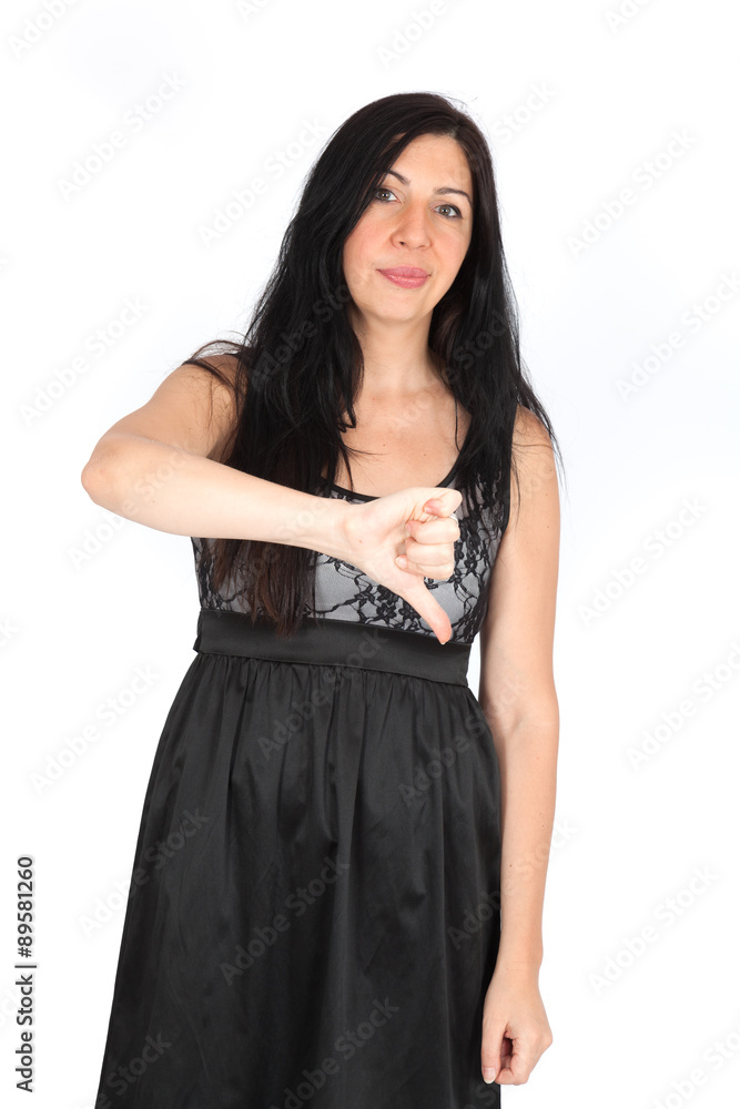 Beautiful woman doing different expressions in different sets of clothes: thumbs down Beautiful woman doing different expressions in different sets of clothes: thumbs down