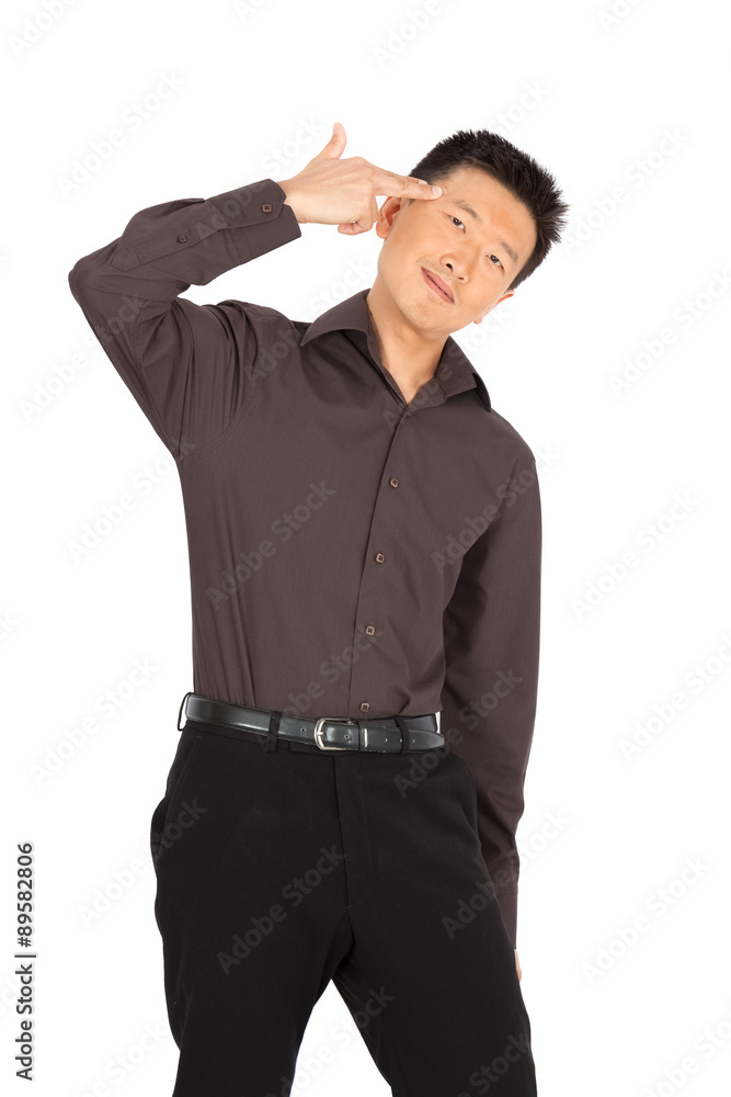 handsome man doing different expressions in different sets of clothes: committing suicide handsome man doing different expressions in different sets of clothes: committing suicide