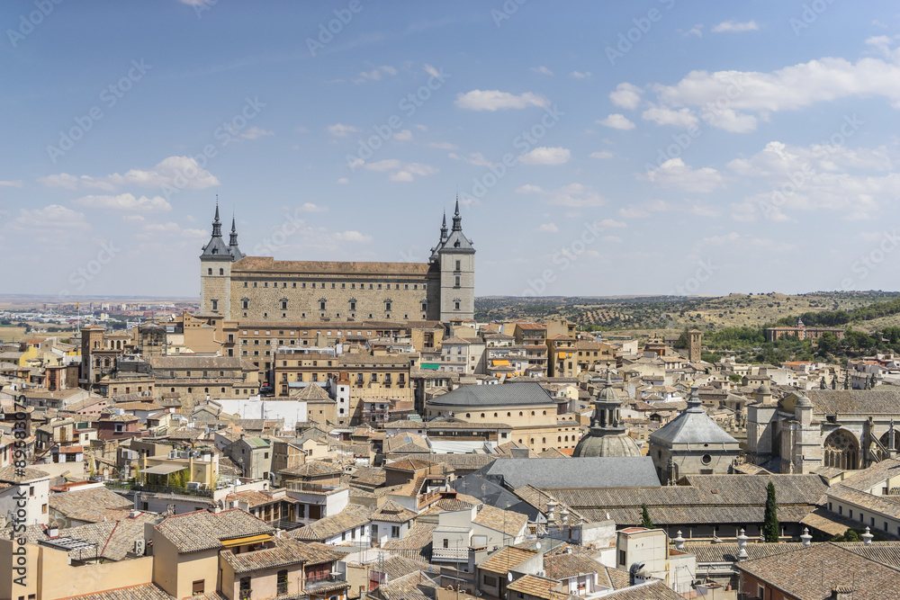 Panoramic, Toledo Alcazar views from a bell tower, fortress of t