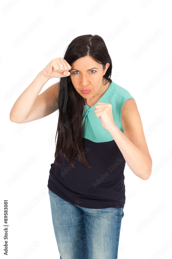 Beautiful woman doing different expressions in different sets of clothes: boxe Beautiful woman doing different expressions in different sets of clothes: boxe