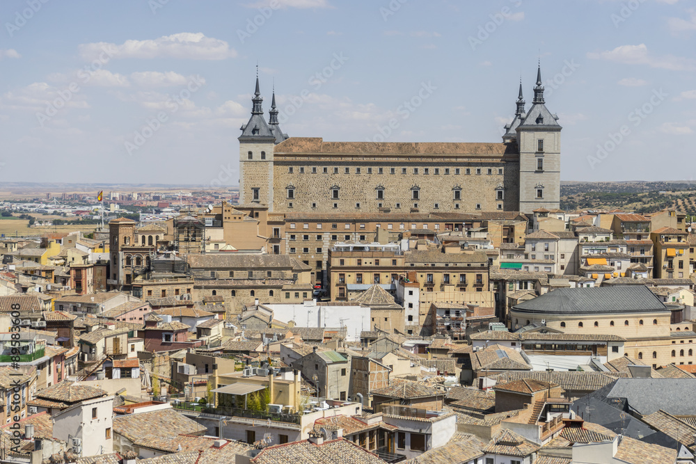 Cityscape, Toledo Alcazar views from a bell tower, fortress of t