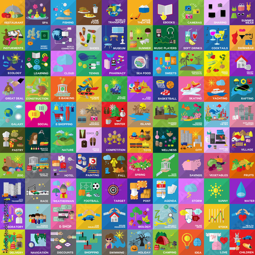 Flat Icons Set: Vector Illustration, Graphic Design. Collection Of Colorful Icons.