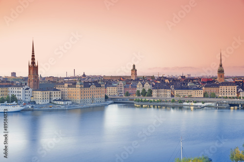 Sweden, Stockholm, view from Soedermalm to the old town in the evening