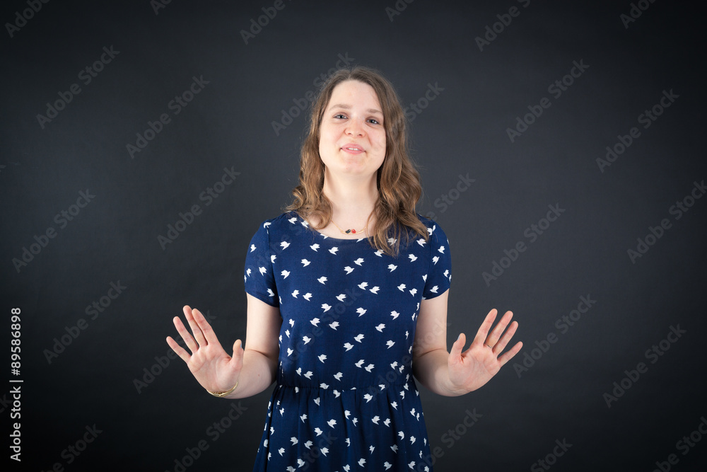 Beautiful woman doing different expressions in different sets of clothes: innocent Beautiful woman doing different expressions in different sets of clothes: innocent