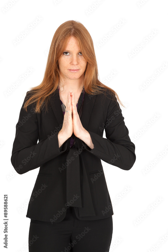 Beautiful businesswoman doing different expressions in different sets of clothes: praying Beautiful businesswoman doing different expressions in different sets of clothes: praying