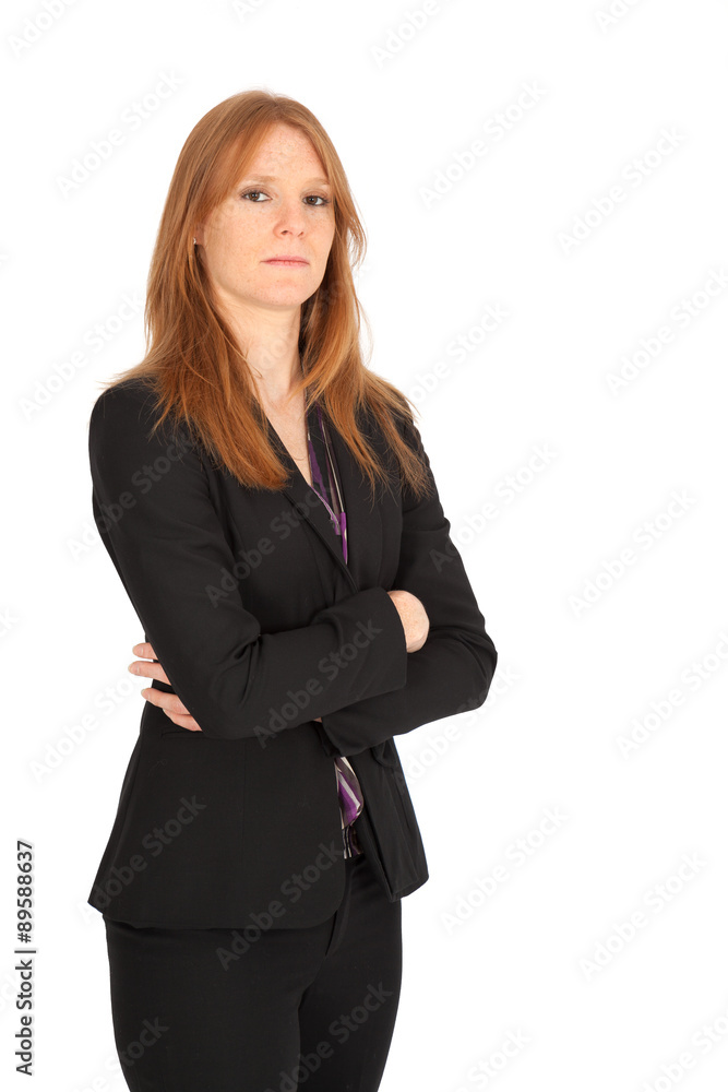 Beautiful businesswoman doing different expressions in different sets of clothes: arms crossed Beautiful businesswoman doing different expressions in different sets of clothes: arms crossed