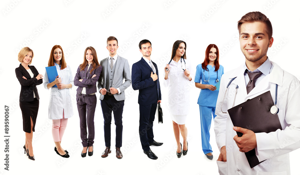 Fototapeta premium Group of medical workers, isolated on white