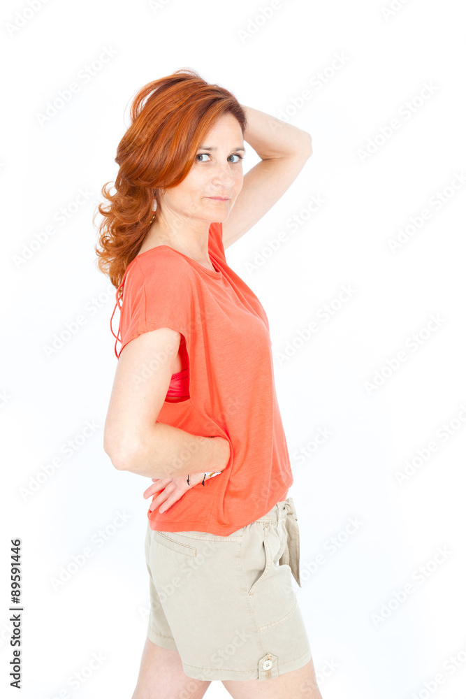Beautiful businesswoman doing different expressions in different sets of clothes: posing Beautiful businesswoman doing different expressions in different sets of clothes: posing
