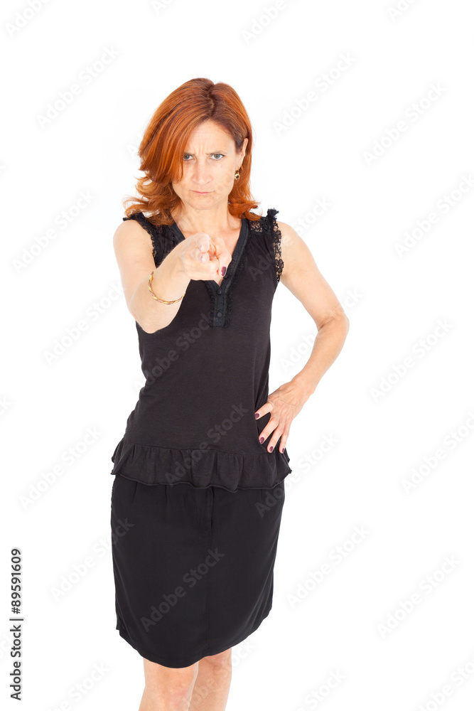 Beautiful businesswoman doing different expressions in different sets of clothes: gun sign Beautiful businesswoman doing different expressions in different sets of clothes: gun sign
