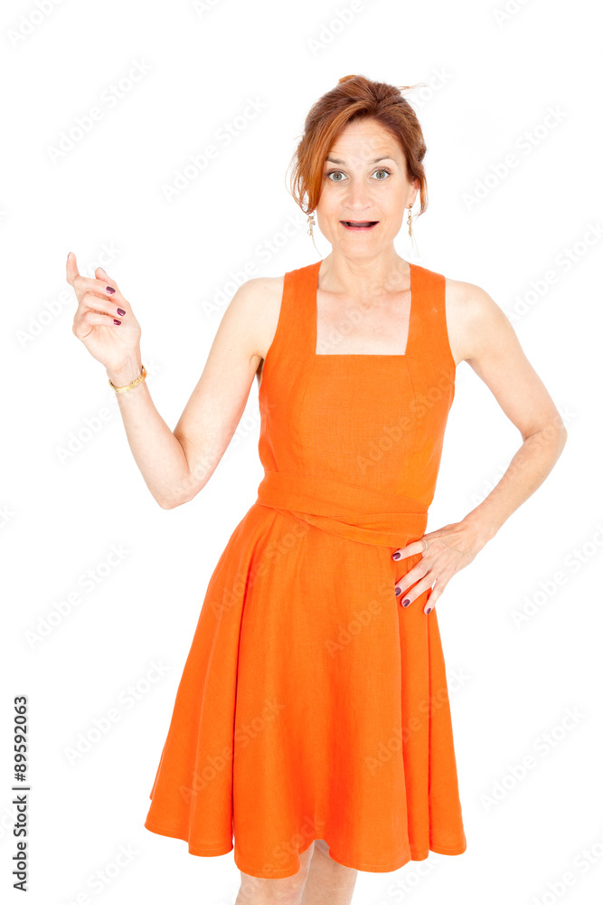 Beautiful businesswoman doing different expressions in different sets of clothes: good news Beautiful businesswoman doing different expressions in different sets of clothes: good news