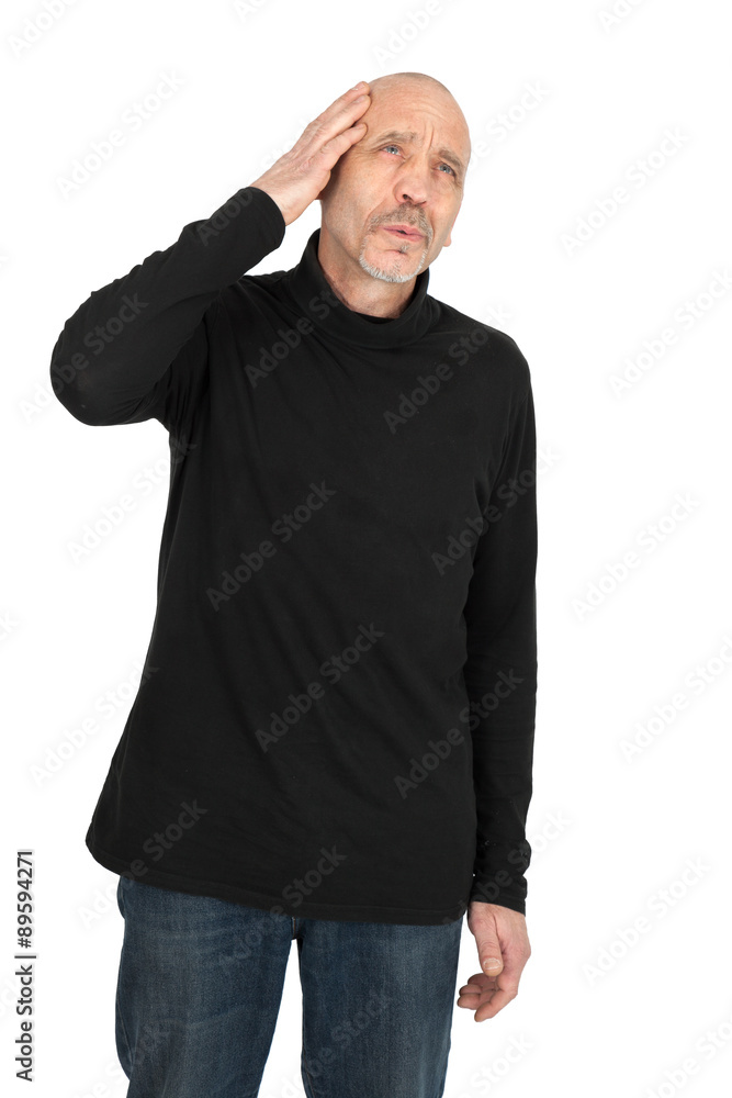Handsome man doing different expressions in different sets of clothes: headache Handsome man doing different expressions in different sets of clothes: headache