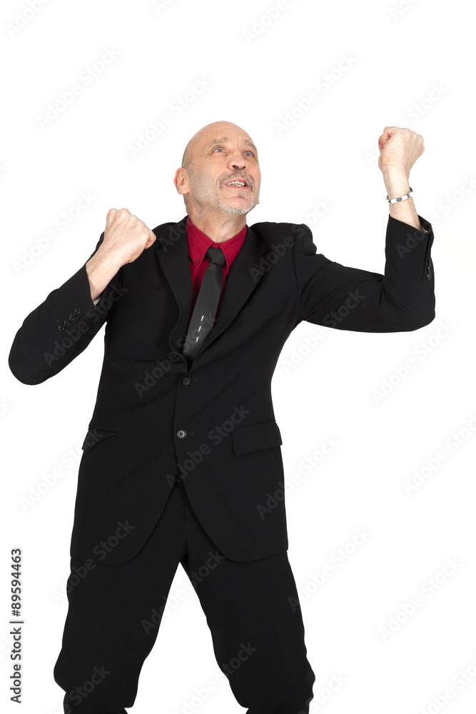 Handsome man doing different expressions in different sets of clothes: arms raised Handsome man doing different expressions in different sets of clothes: arms raised