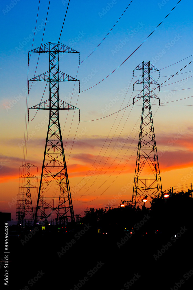Electricity Towers Sunset