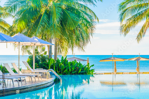 Beautiful hotel pool resort nearly beach © siraphol