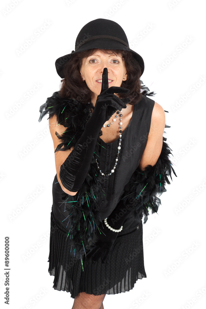 Beautiful woman doing different expressions in different sets of clothes: be quiet Beautiful woman doing different expressions in different sets of clothes: be quiet